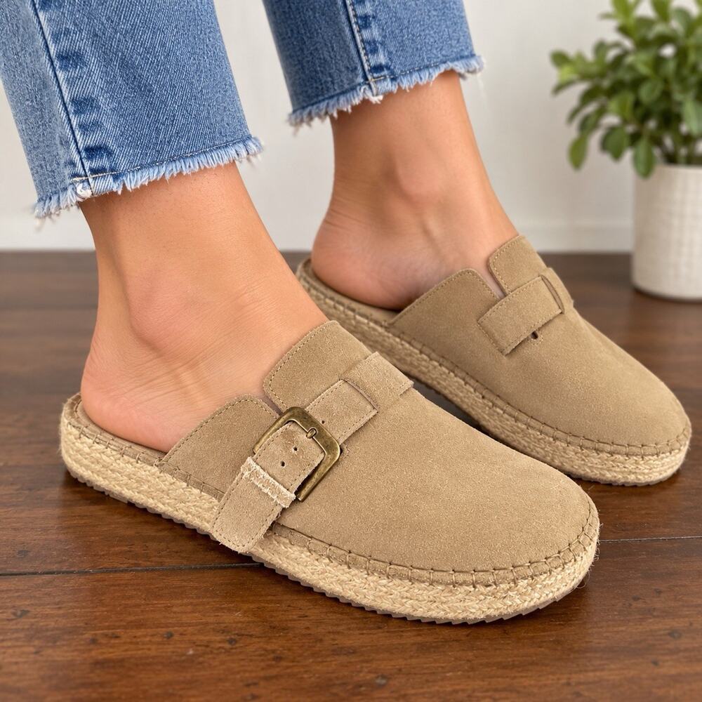 Haute Hippie Shoes Women Size 8 Aria Suede Buckle Espadrille Mule Clogs Slip-On